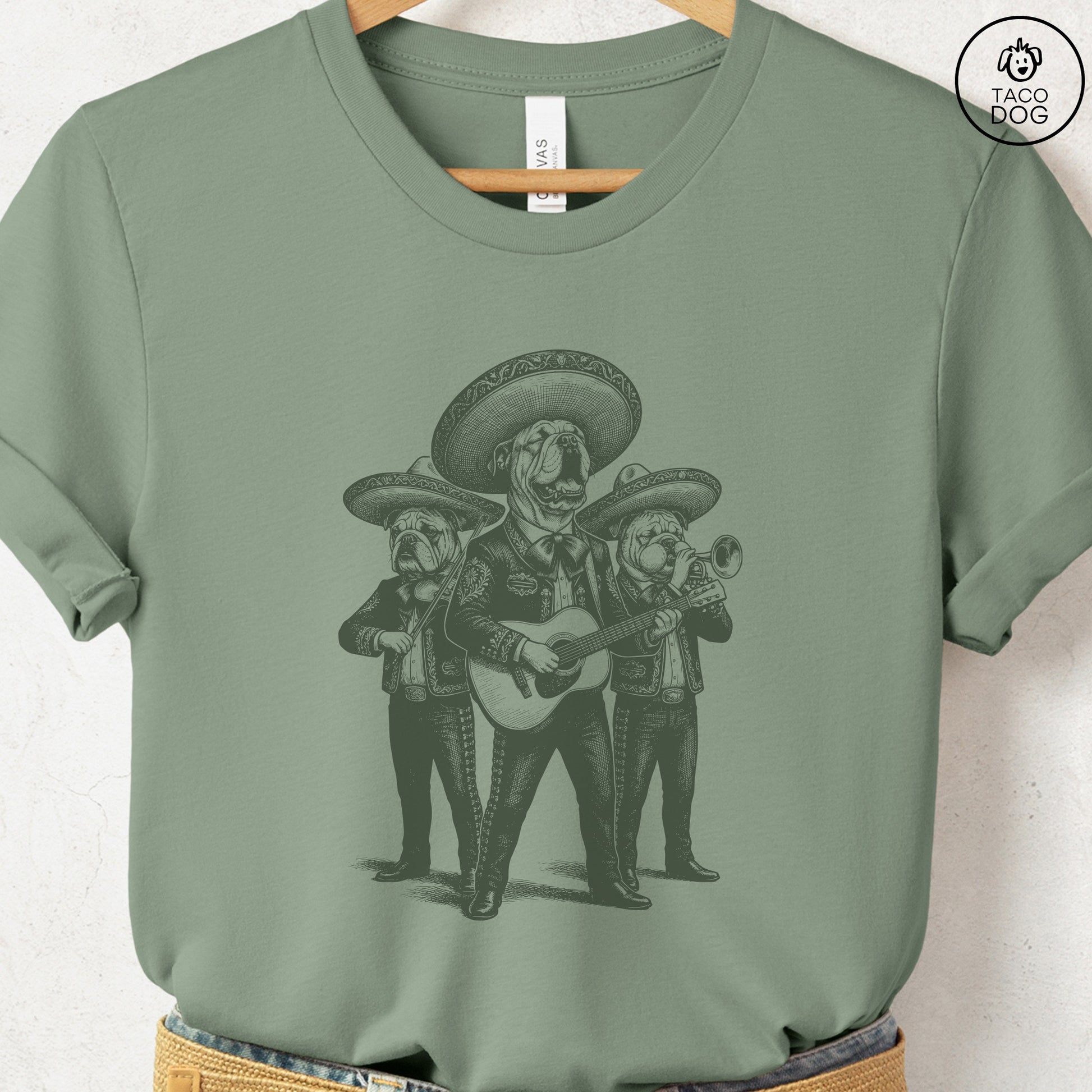 English Bulldog Mariachi T-Shirt Sage Taco-Dog