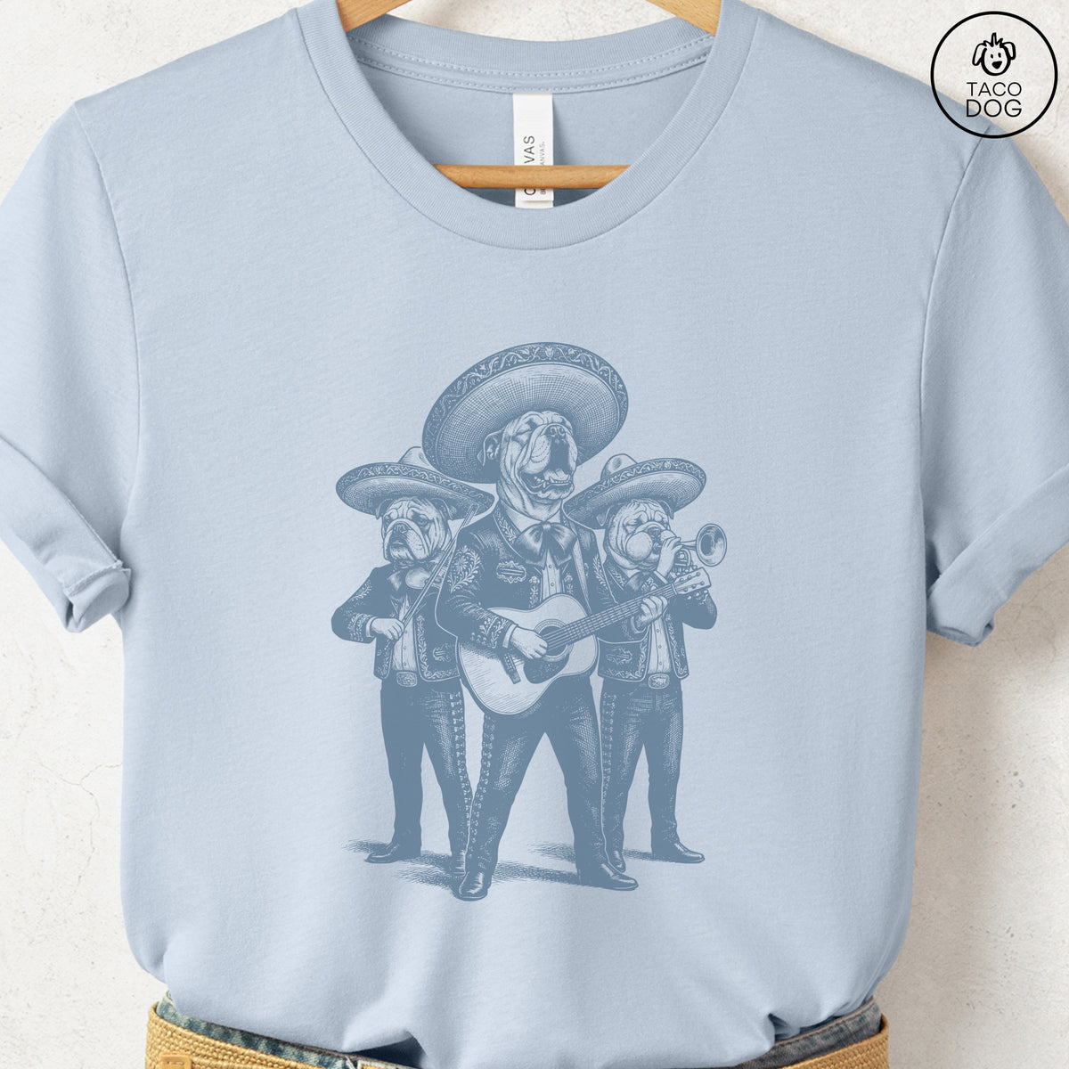 English Bulldog Mariachi T-Shirt, design close-up