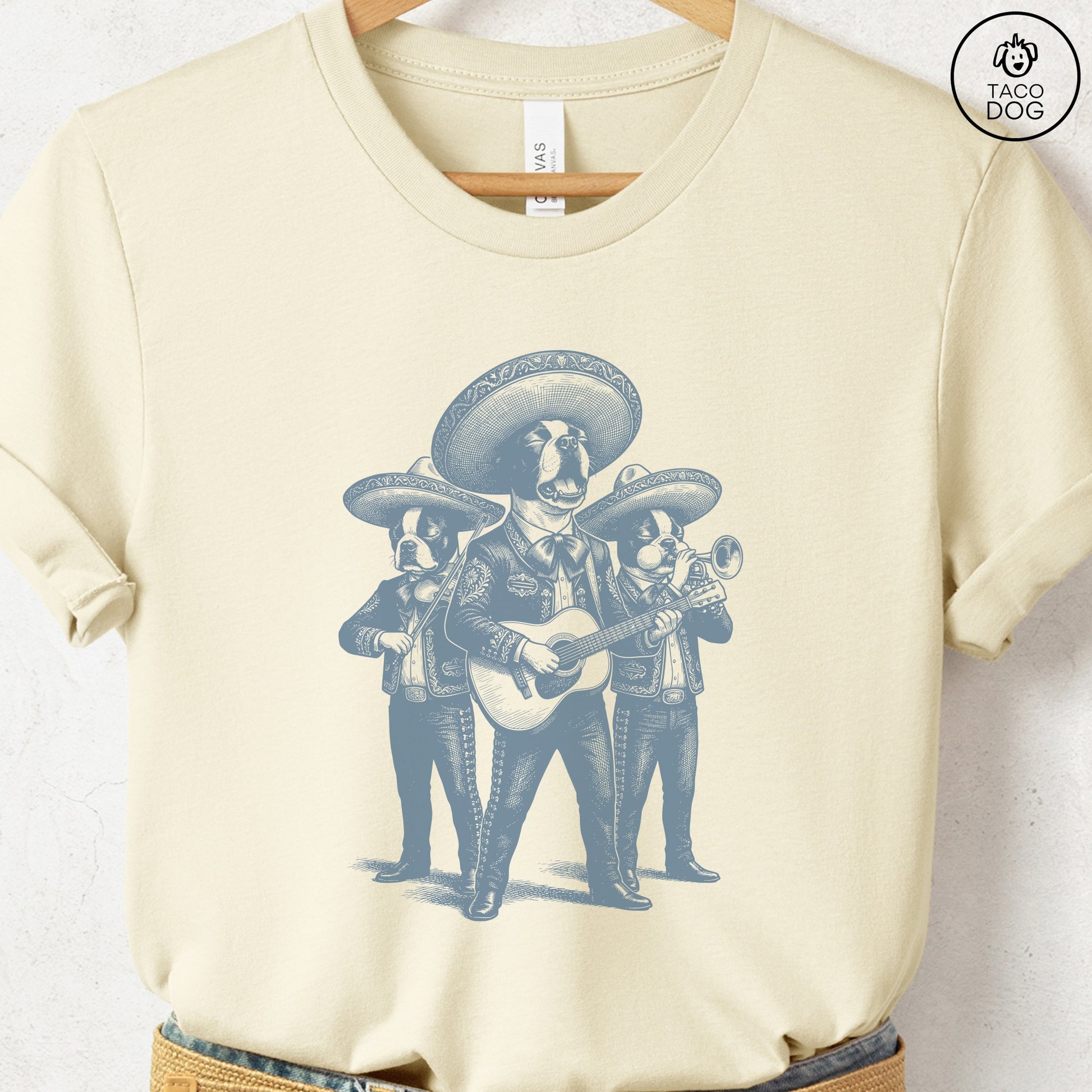 Boston Terrier Mariachi T-Shirt Natural Taco-Dog