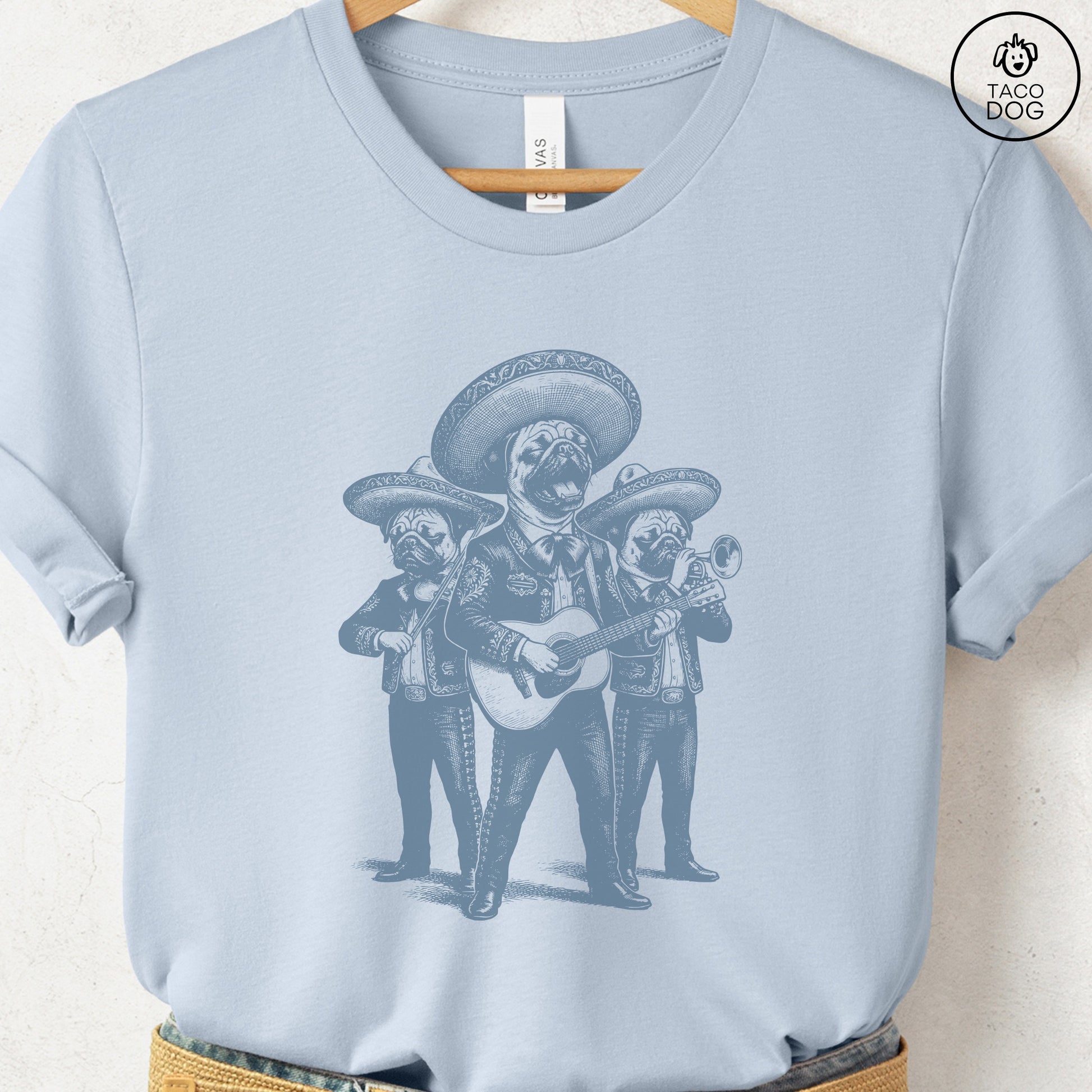 Pug Mariachi T-Shirt Light Blue Taco-Dog