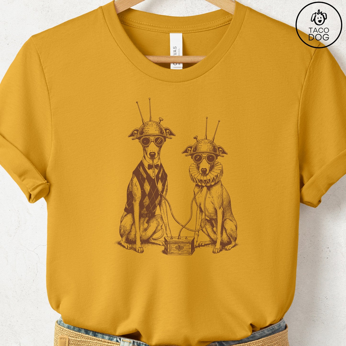Italian Greyhound Whippet Iggy Tin Hat T-Shirt Mustard Taco-Dog