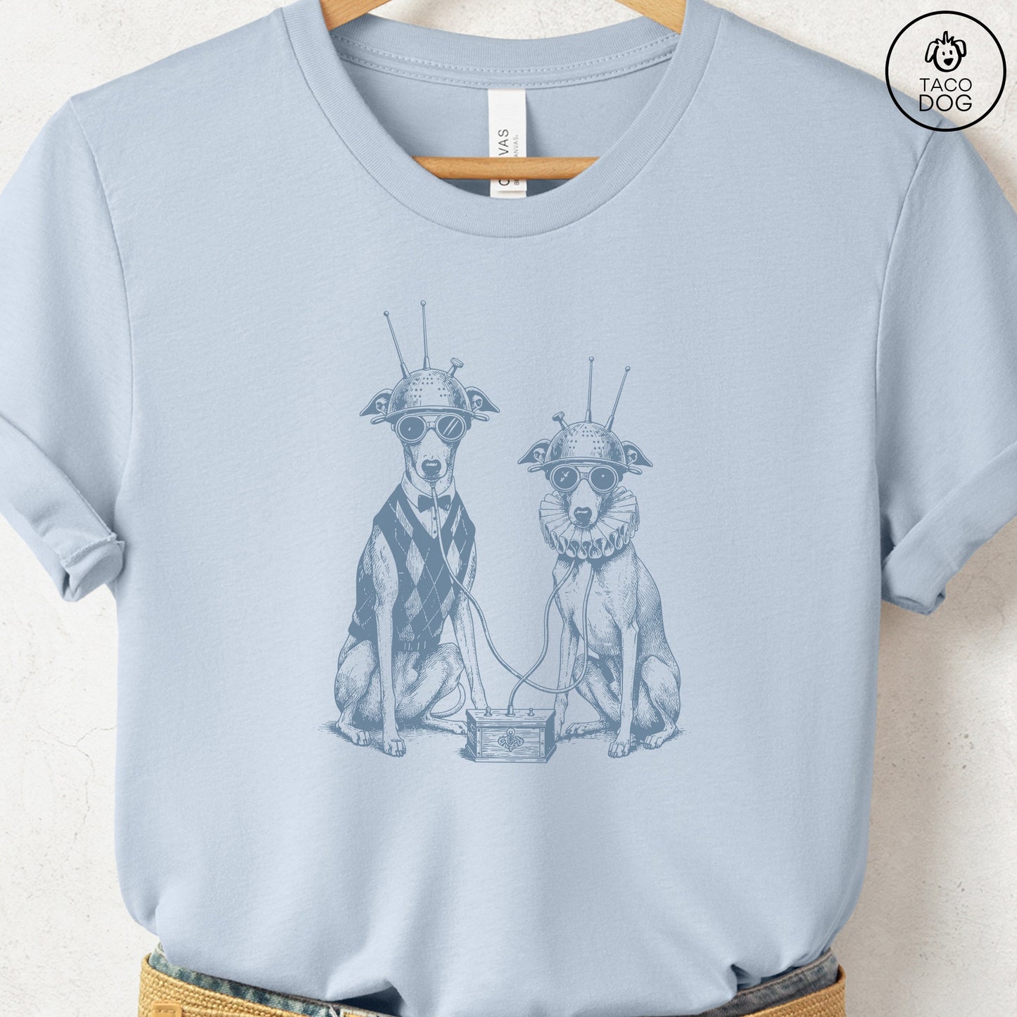 Italian Greyhound Whippet Iggy Tin Hat T-Shirt Light Blue Taco-Dog