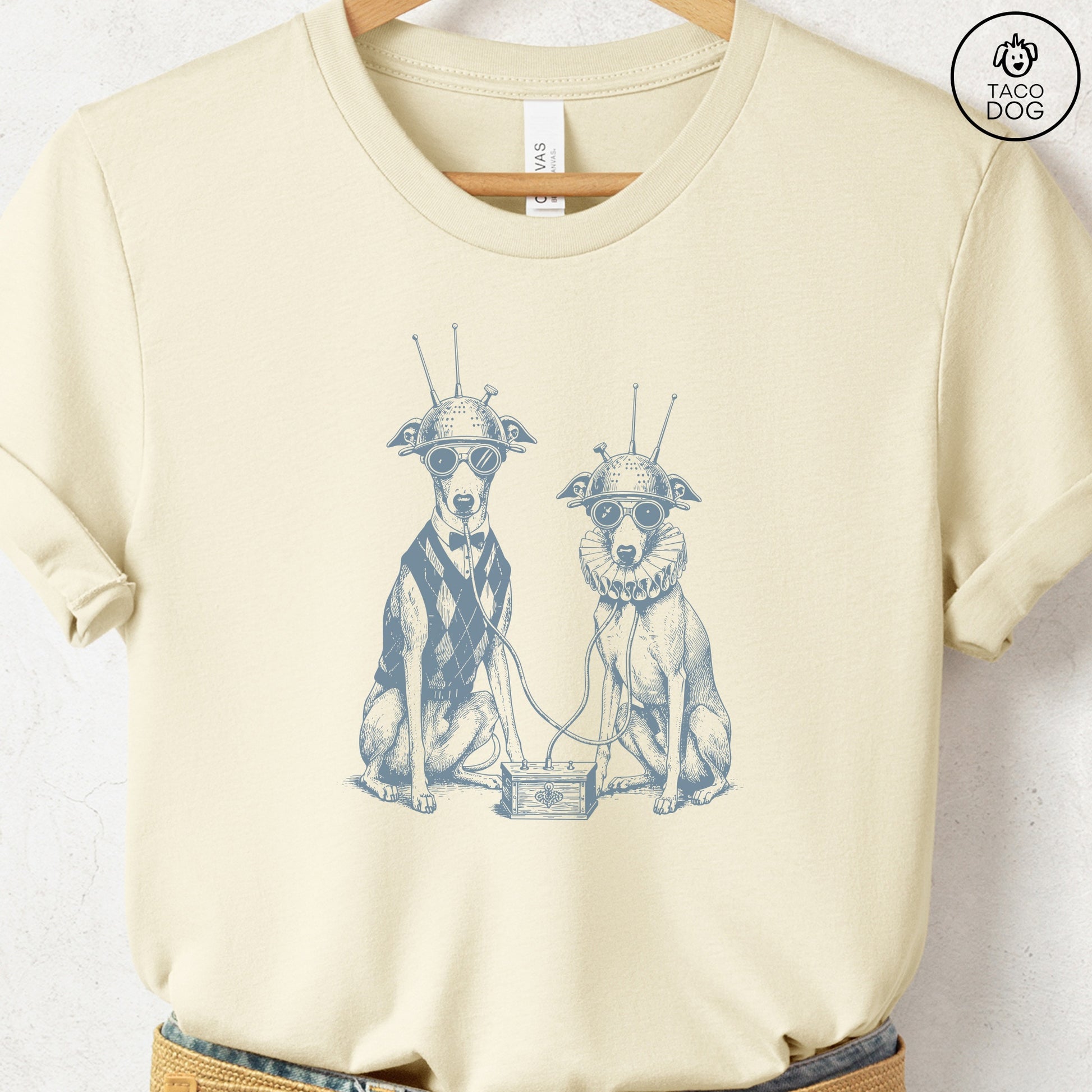 Italian Greyhound Whippet Iggy Tin Hat T-Shirt Natural Taco-Dog