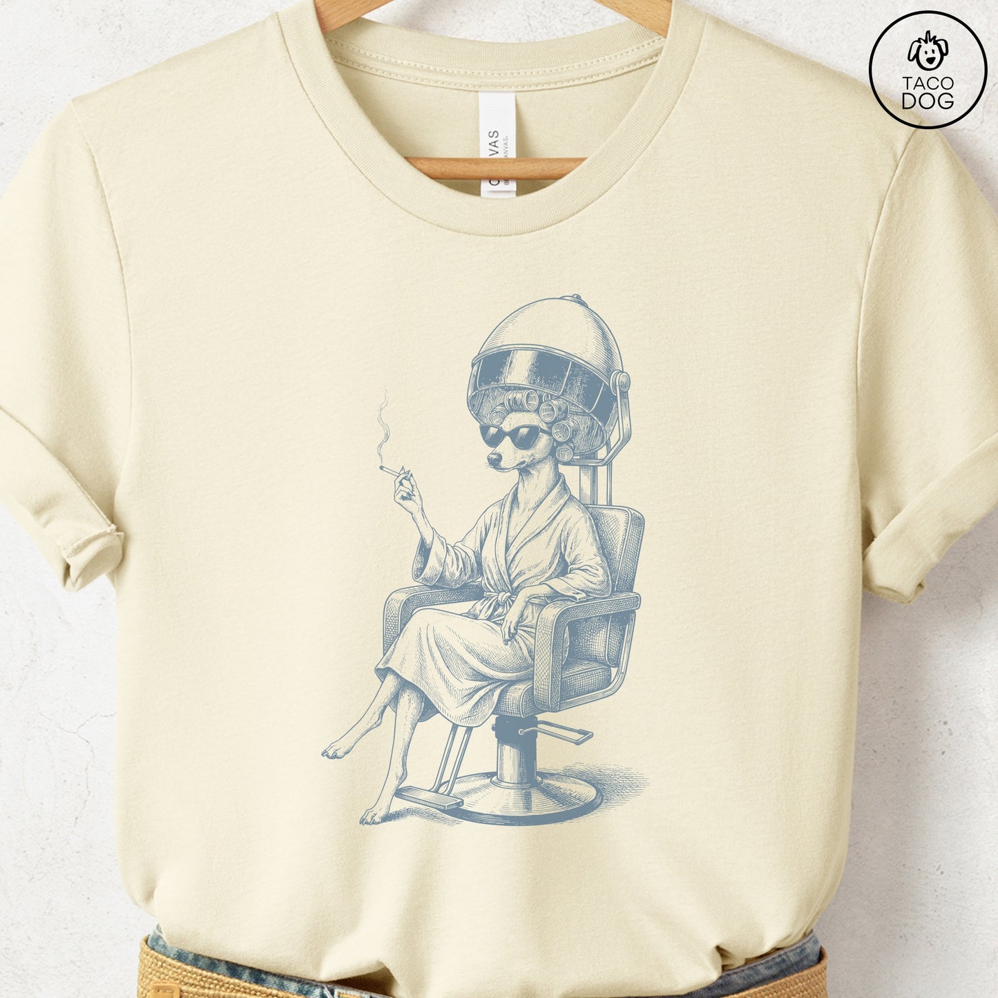 Italian Greyhound Whippet Iggy Beauty Shop T-Shirt Natural Taco-Dog