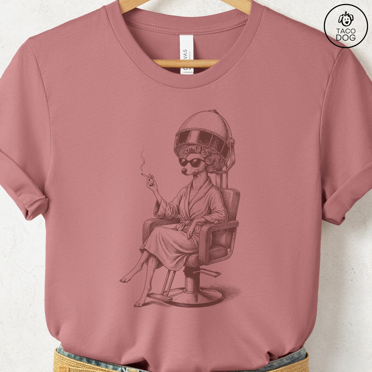 Italian Greyhound Whippet Iggy Beauty Shop T-Shirt Heather Mauve Taco-Dog