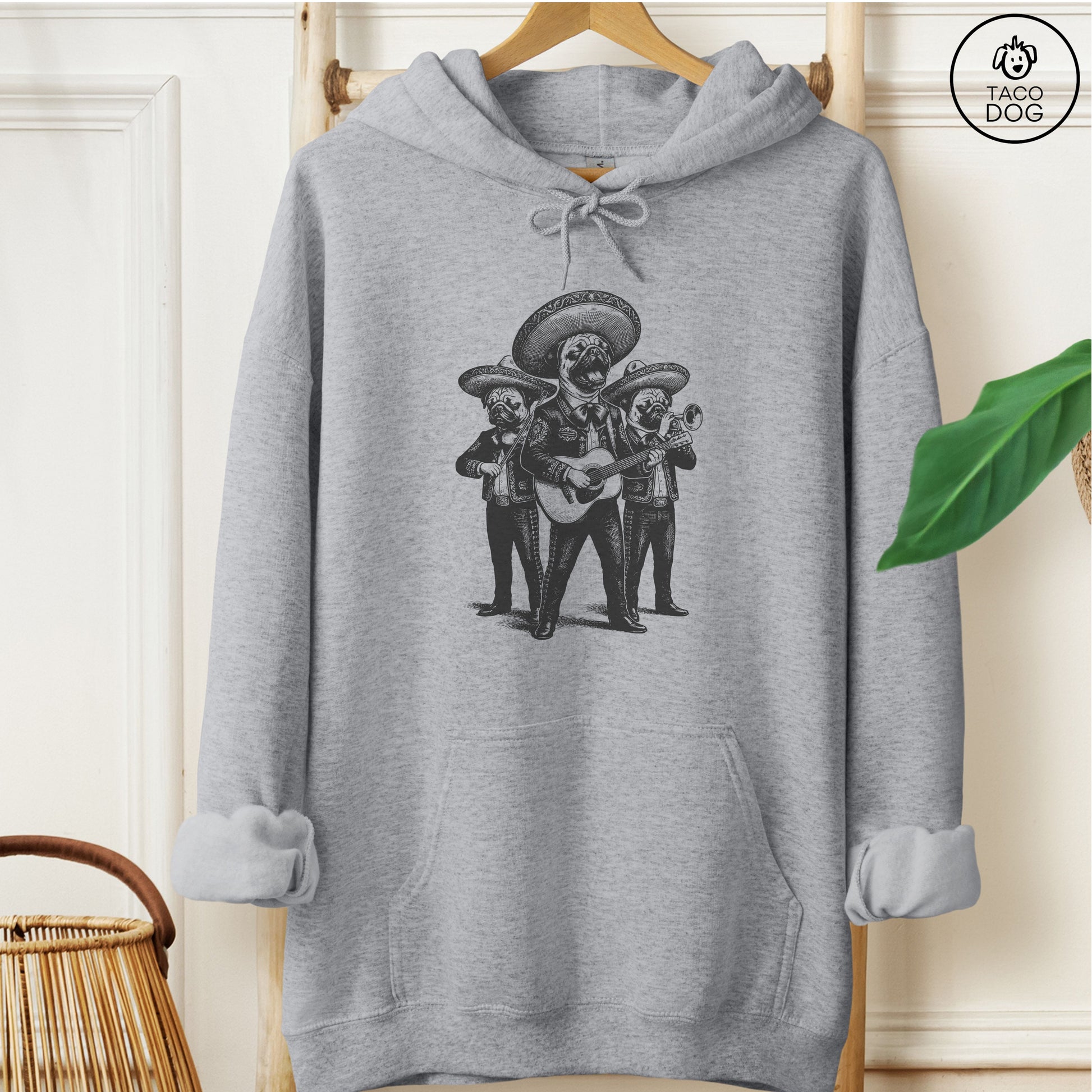 Pug Mariachi Hoodie Graphite Heather Taco-Dog
