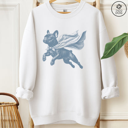 French Bulldog Frenchie Flying Cape Sweatshirt White Taco-Dog