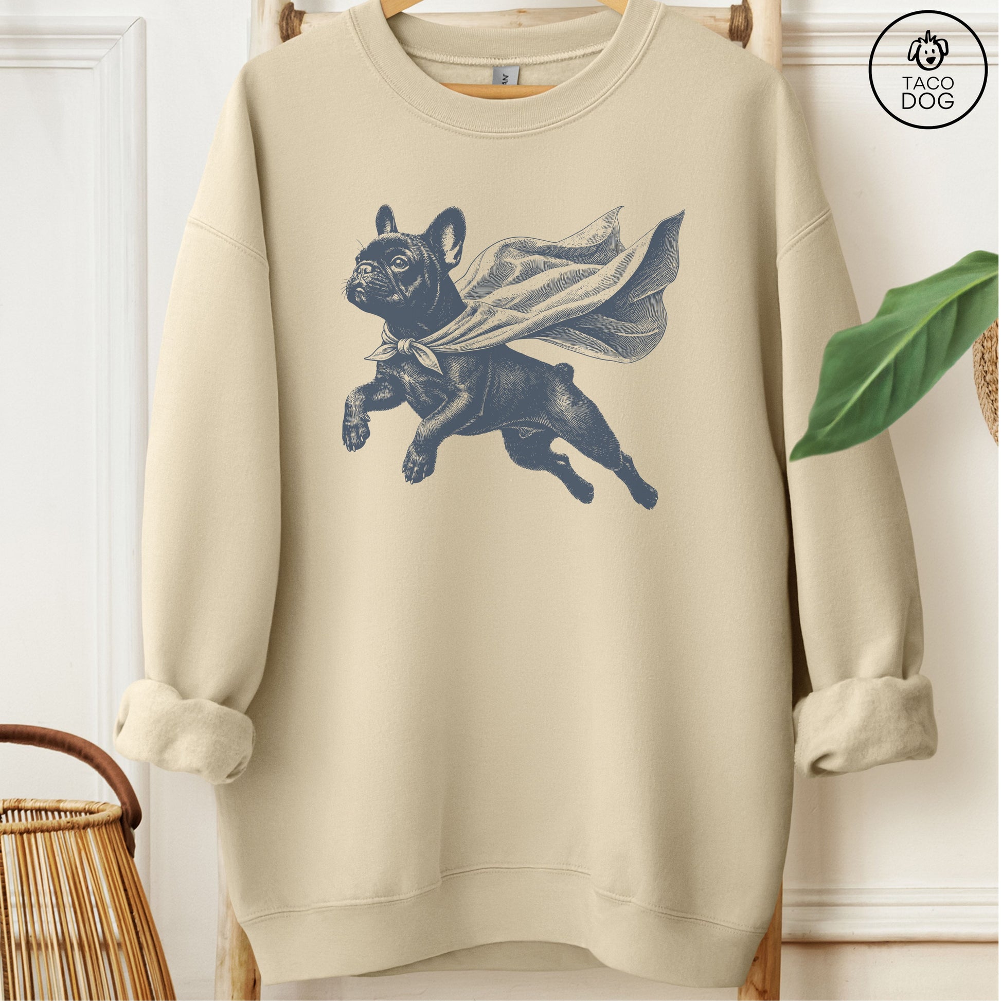 French Bulldog Frenchie Flying Cape Sweatshirt Sand Taco-Dog