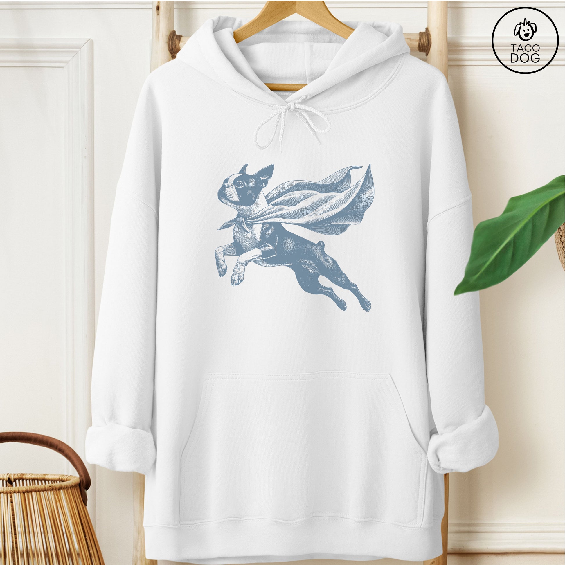 Boston Terrier Flying Cape Hoodie White
