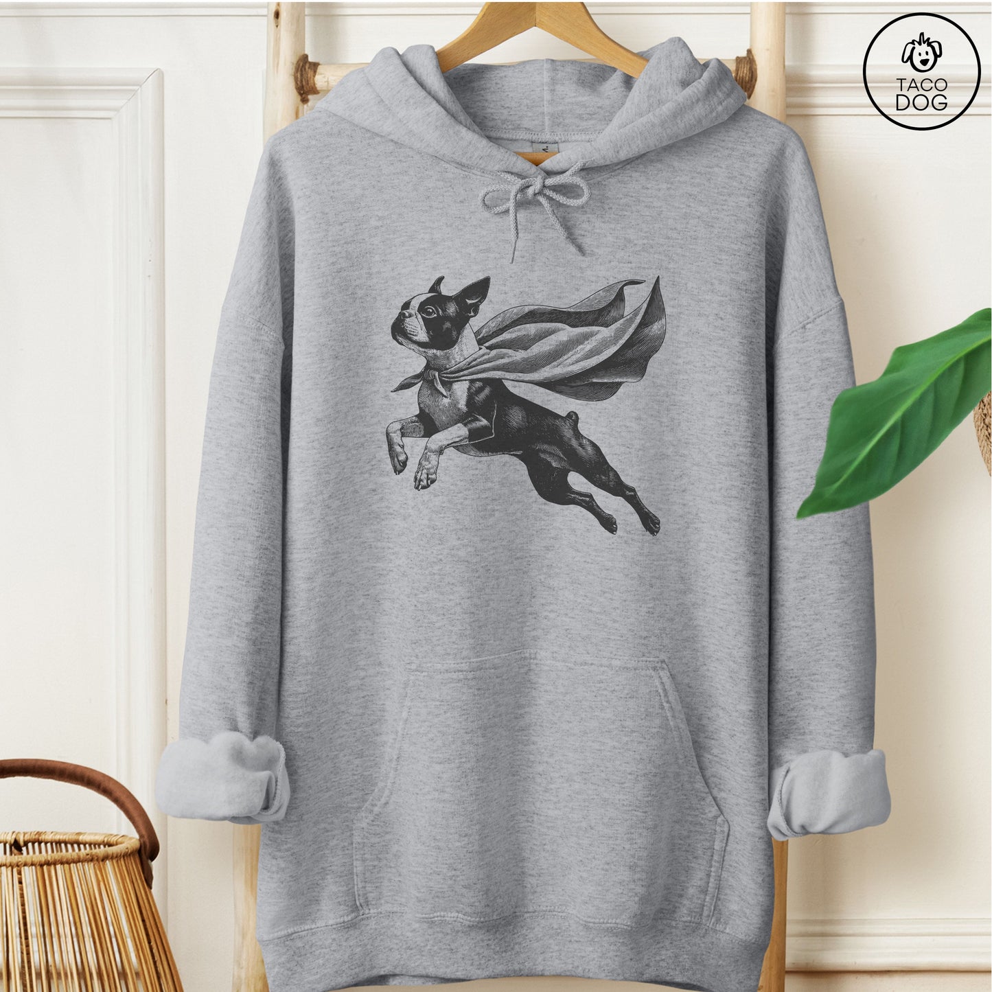 Boston Terrier Flying Cape Hoodie Graphite Heather