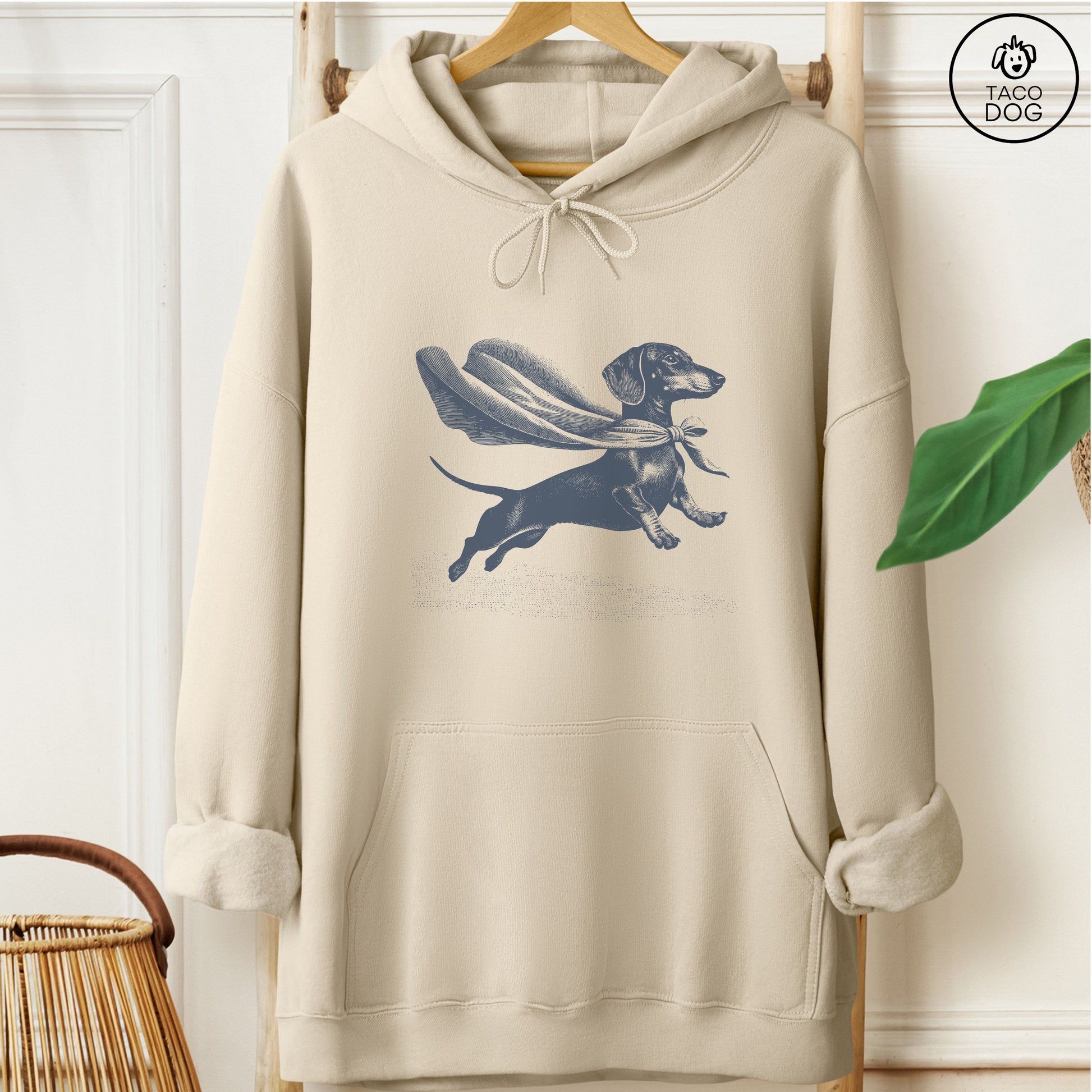 Dachshund Flying Cape Hoodie Sand