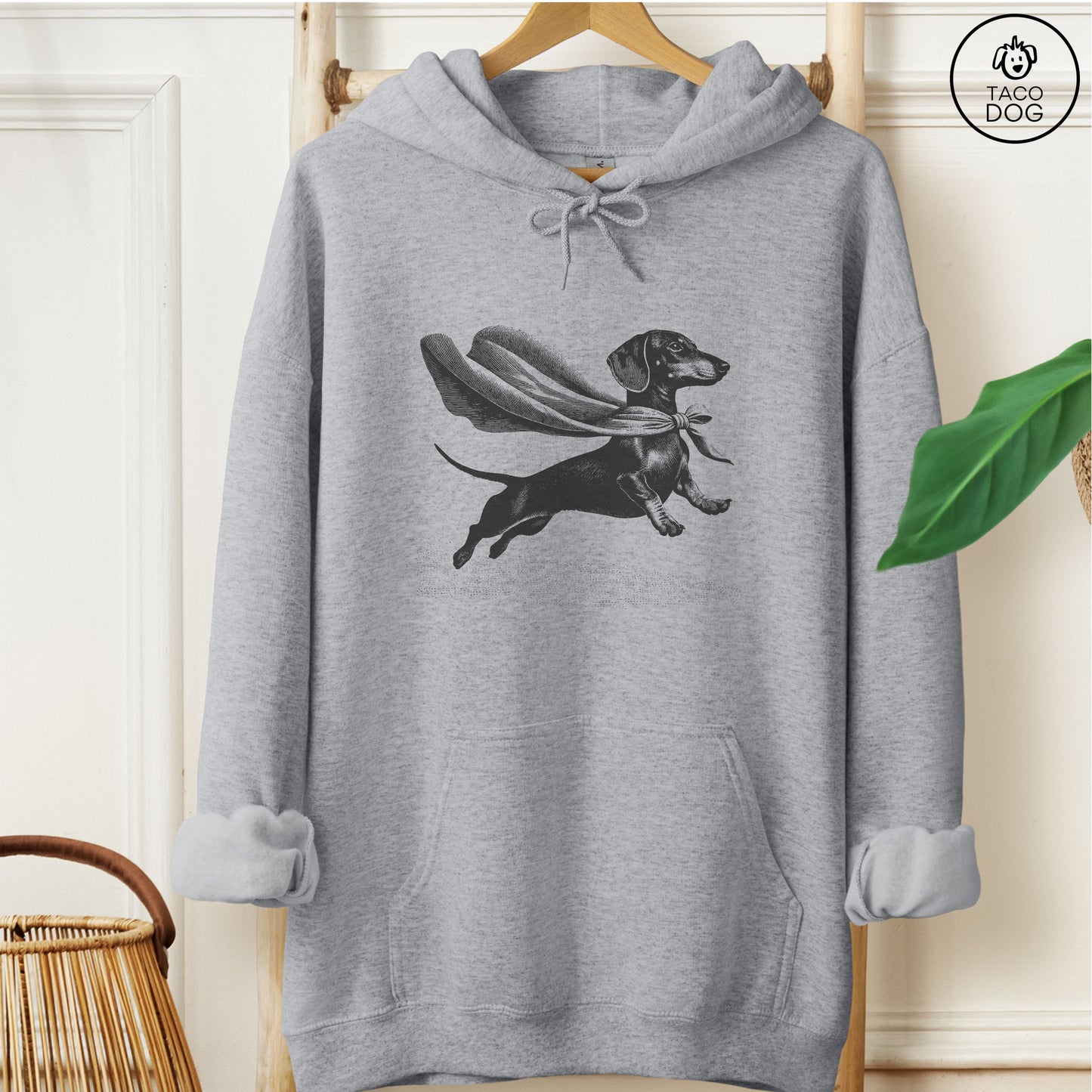 Dachshund Flying Cape Hoodie Graphite Heather