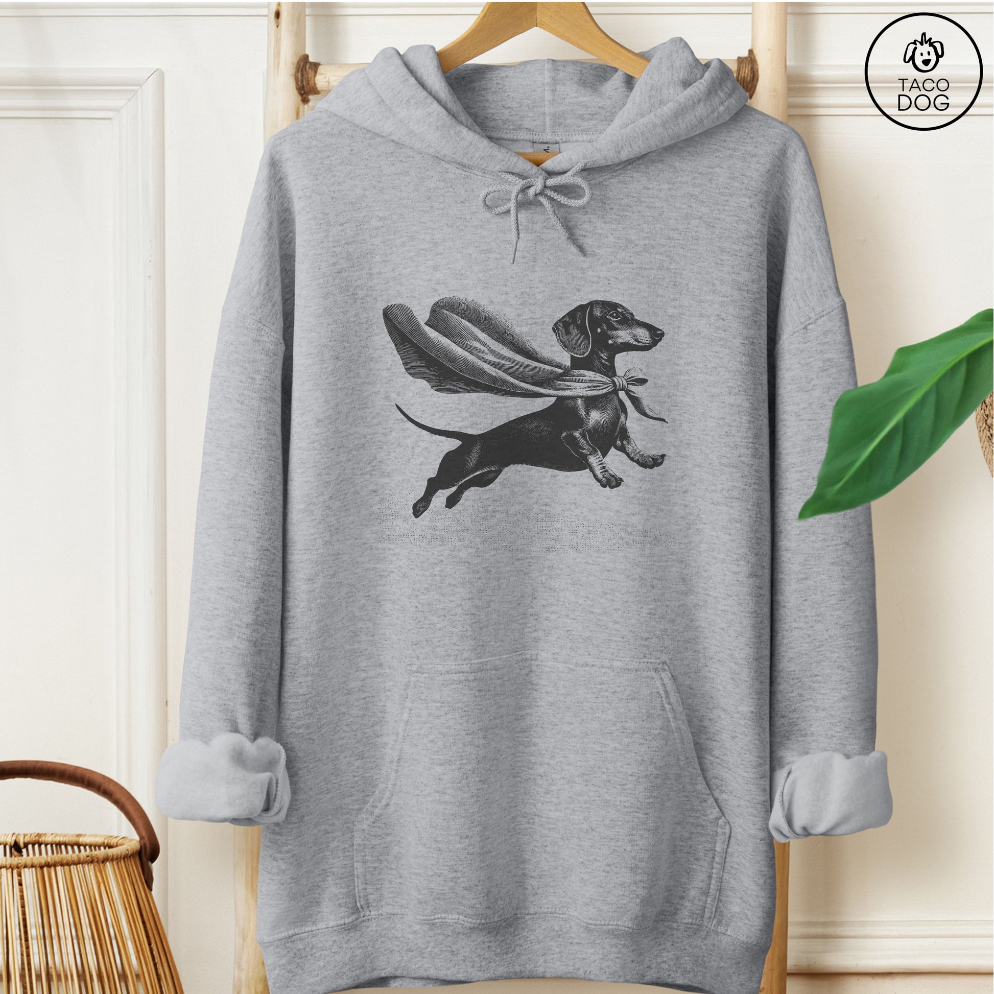 Dachshund Flying Cape Hoodie Graphite Heather