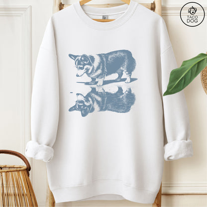 Corgi Puddle Reflection Sweatshirt White