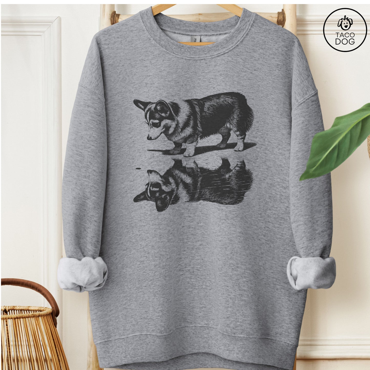 Corgi Puddle Reflection Sweatshirt Graphite Heather