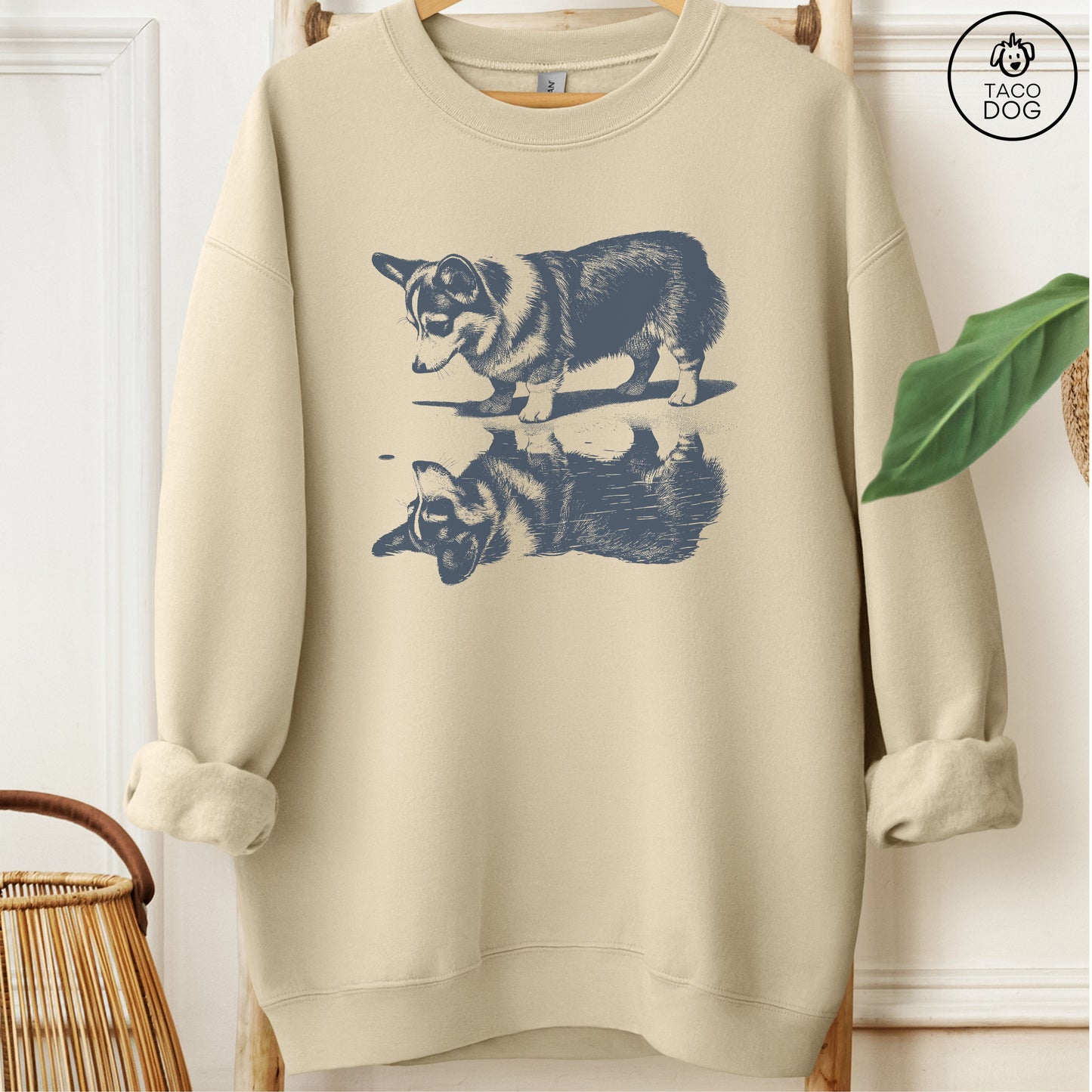 Corgi Puddle Reflection Sweatshirt Sand