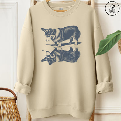 Corgi Puddle Reflection Sweatshirt Sand