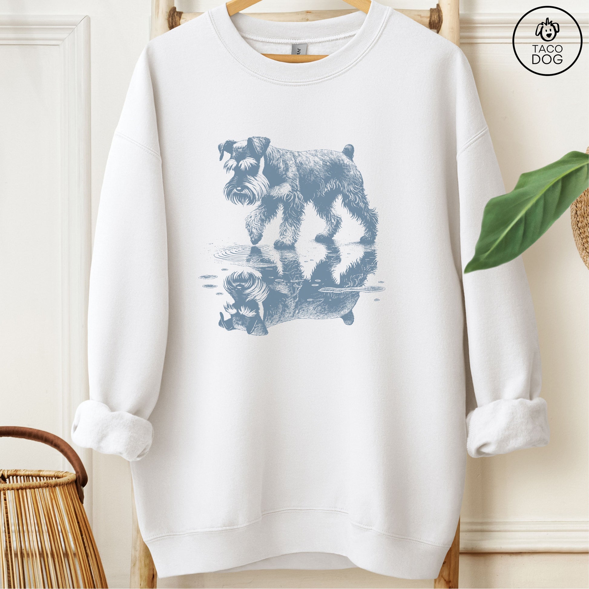 Schnauzer Puddle Reflection Sweatshirt White