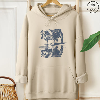 Engish Bulldog Puddle Reflection Hoodie Sand Taco-Dog