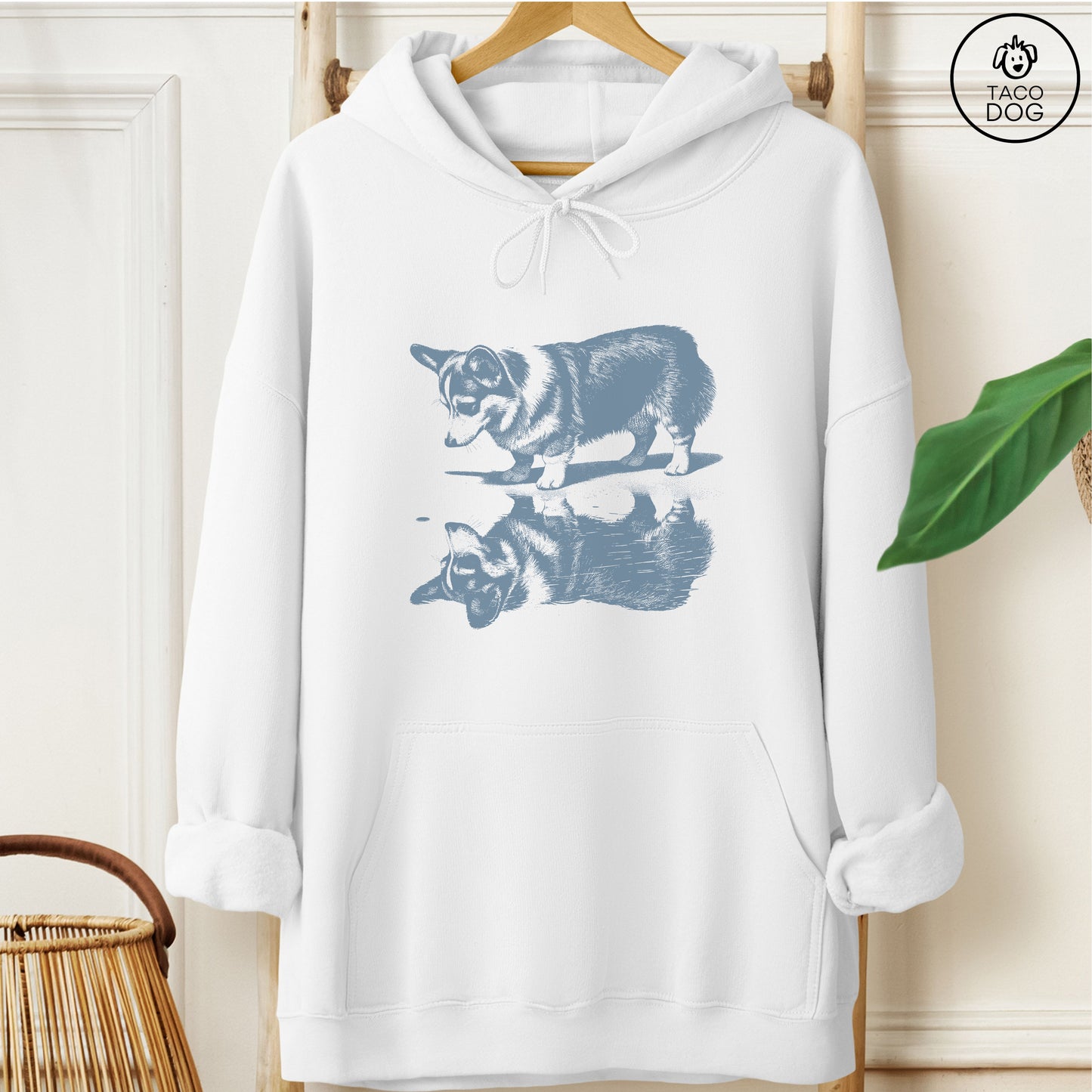 Corgi Puddle Reflection Hoodie White