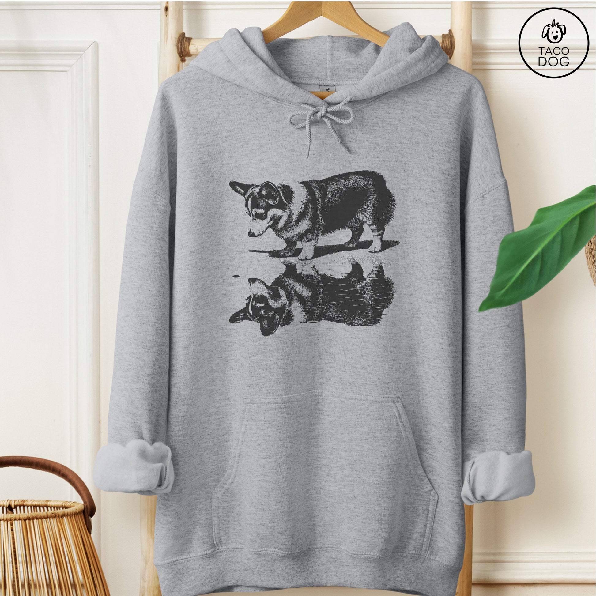 Corgi Puddle Reflection Hoodie Graphite Heather