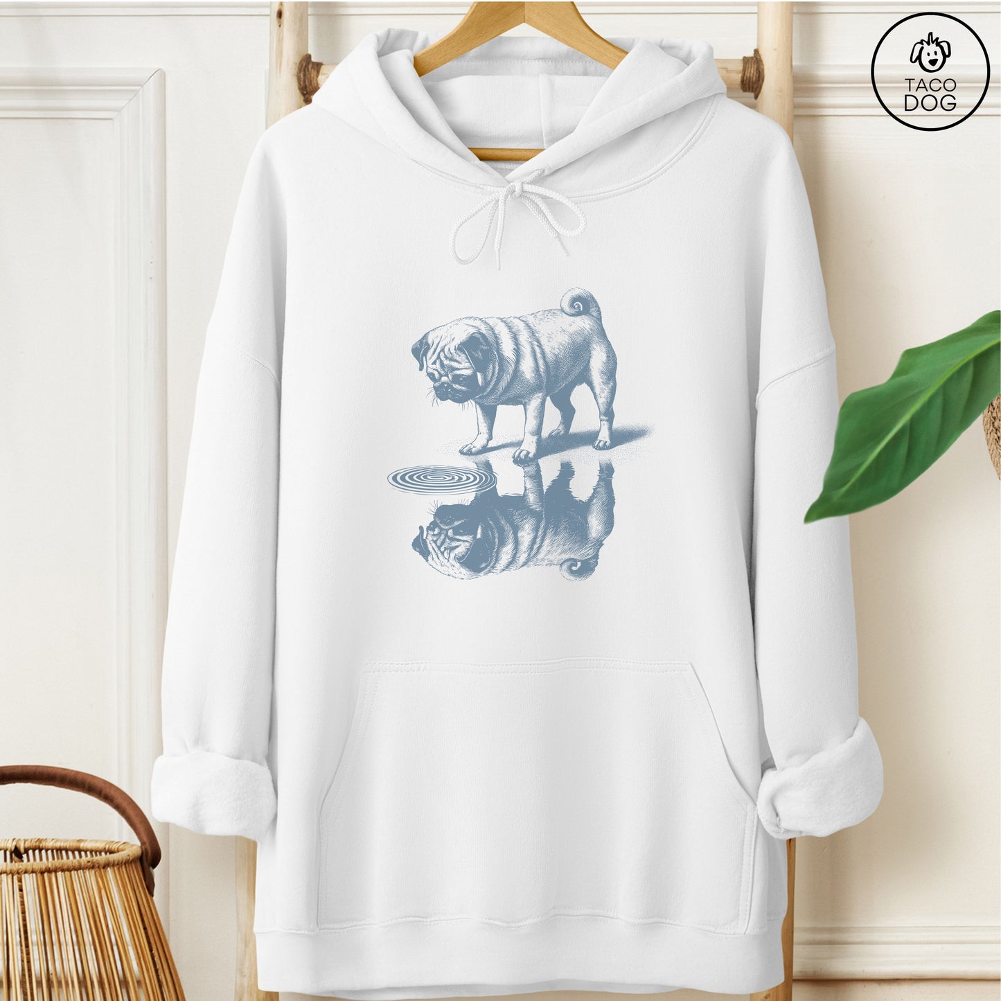 Pug Puddle Reflection Hoodie White