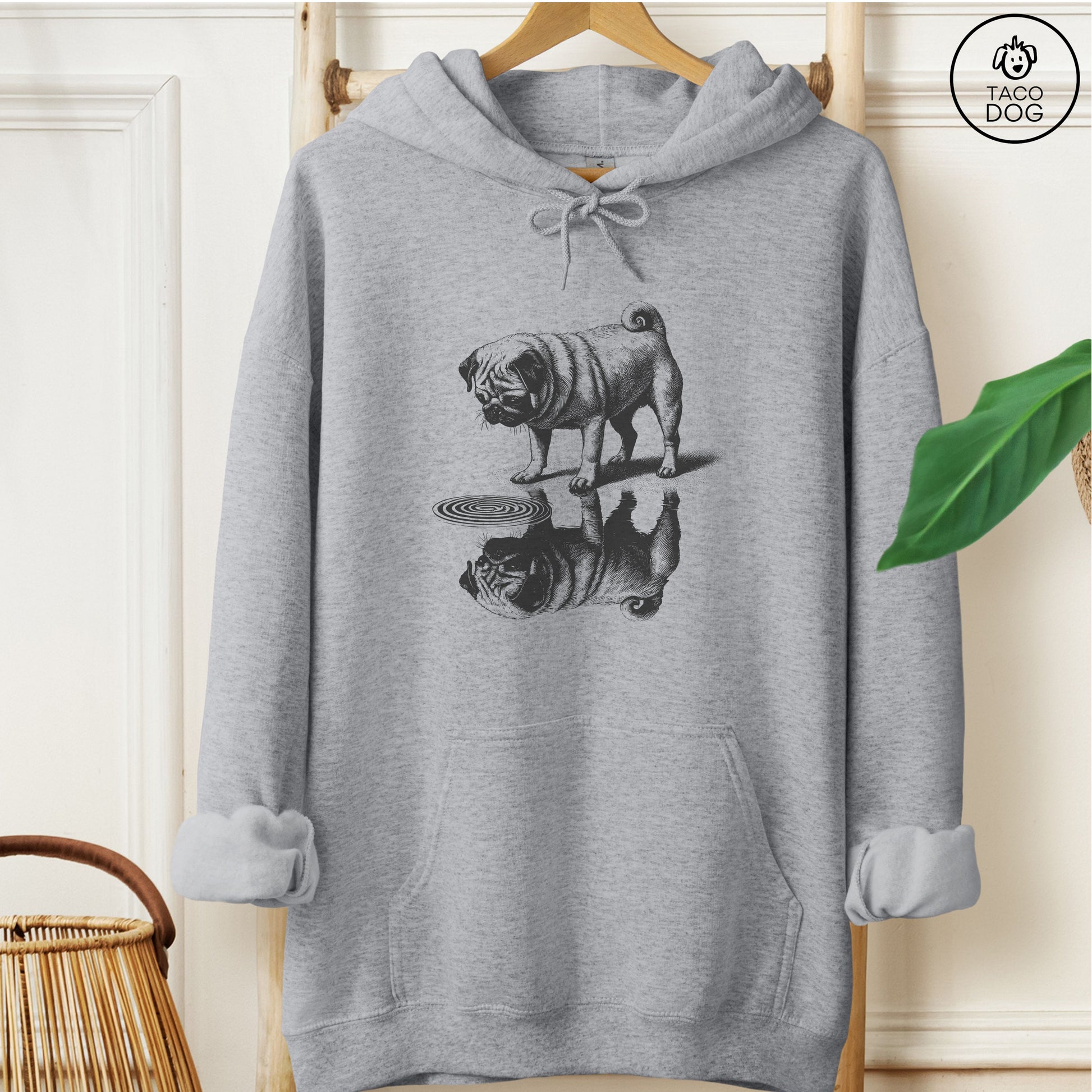 Pug Puddle Reflection Hoodie Graphite Heather