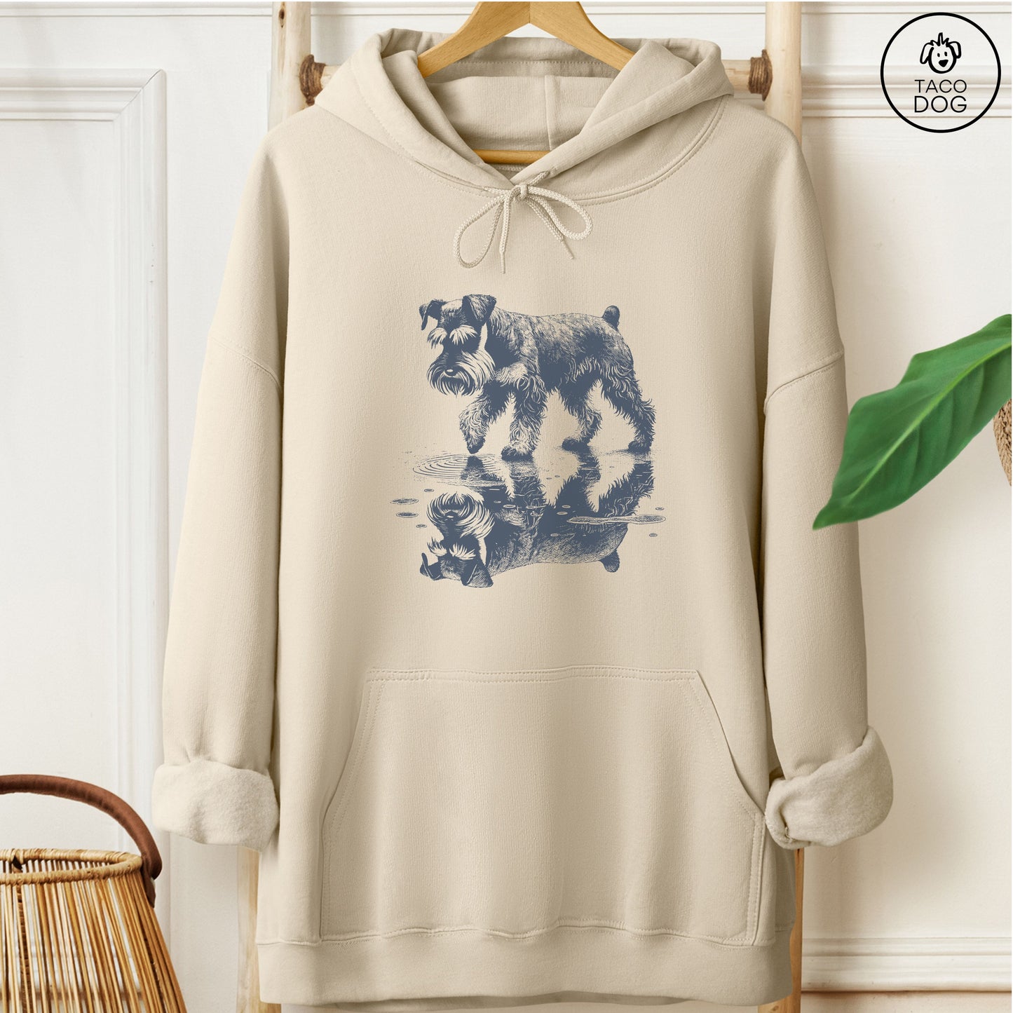 Schnauzer Puddle Reflection Hoodie Sand