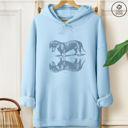 Dachshund Puddle Reflection Hoodie Light Blue