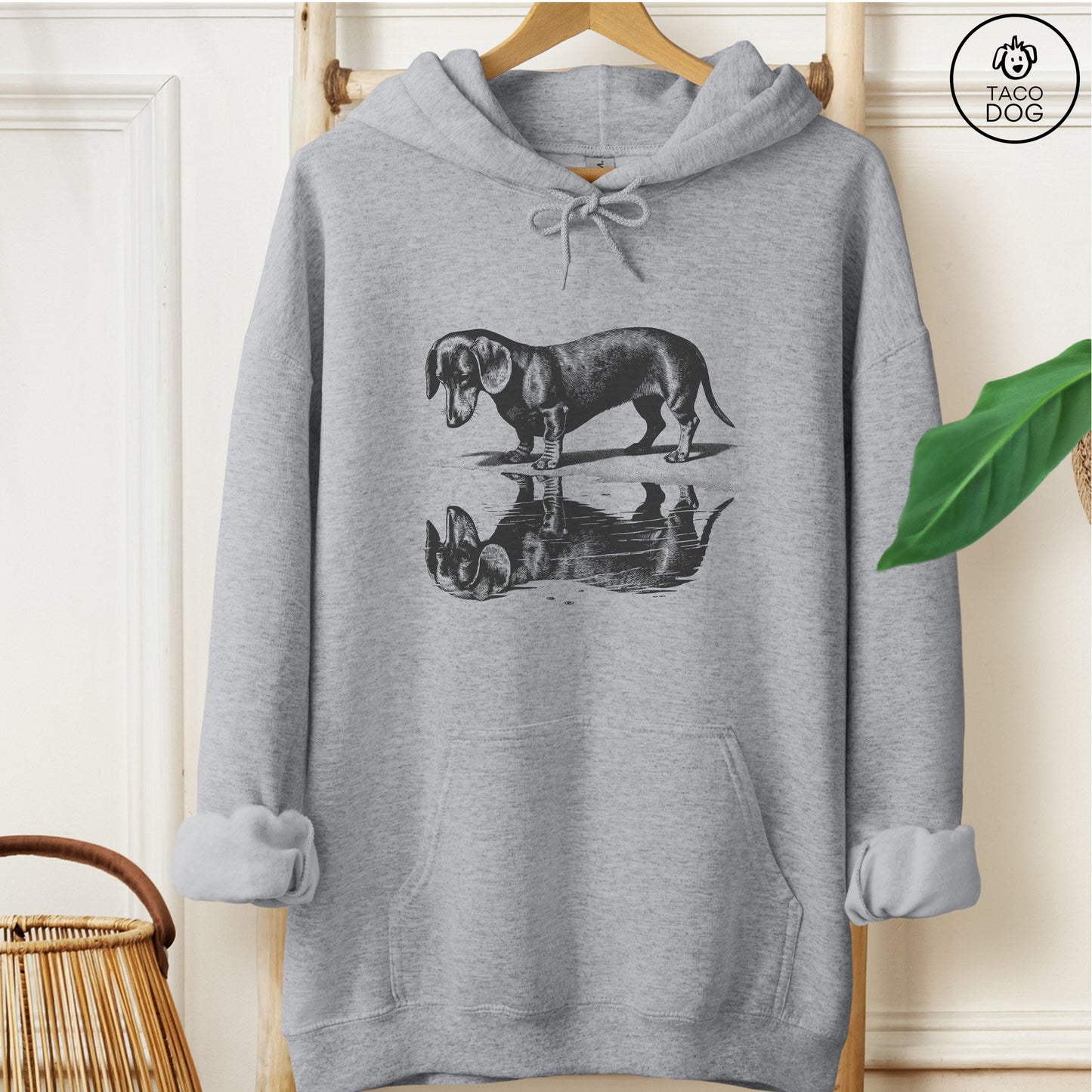 Dachshund Puddle Reflection Hoodie Graphite Heather