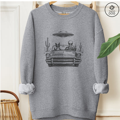 Boston Terrier Alien Roadtrip Sweatshirt Graphite Heather Taco-Dog