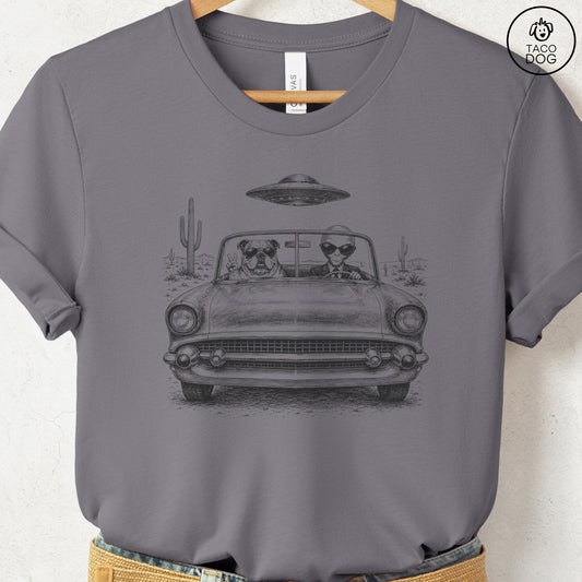English Bulldog Alien Roadtrip T-Shirt Storm Taco-Dog