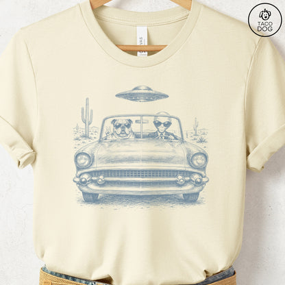 English Bulldog Alien Roadtrip T-Shirt Natural Taco-Dog