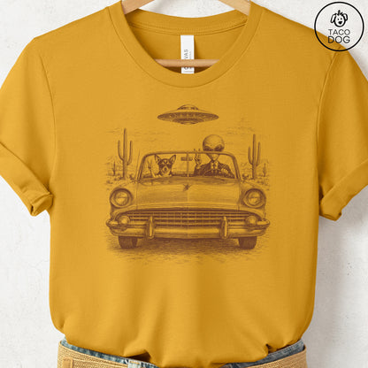 Chihuahua Alien Roadtrip T-Shirt Mustard Taco-Dog