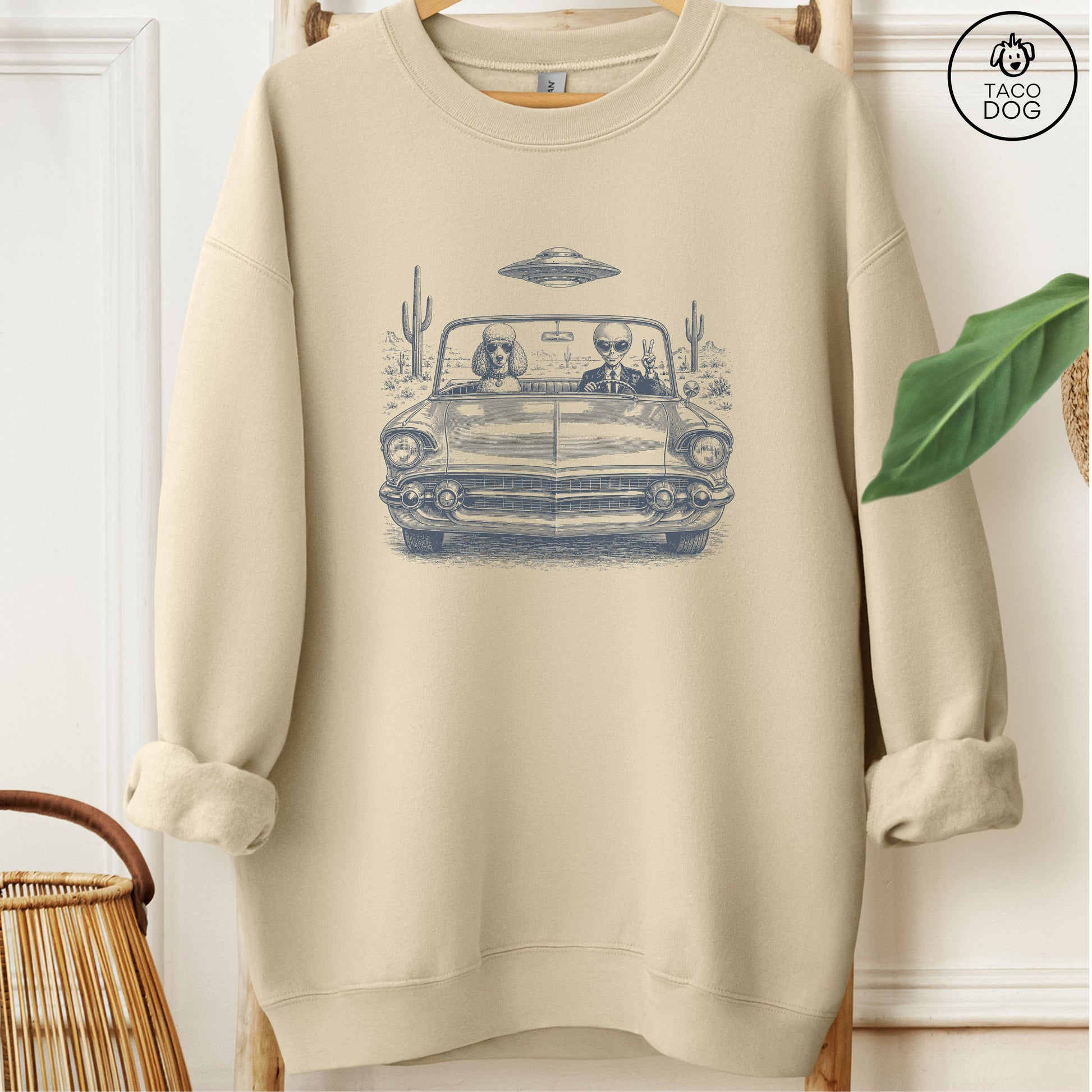 Poodle Alien Roadtrip Sweatshirt Sand Taco-Dog