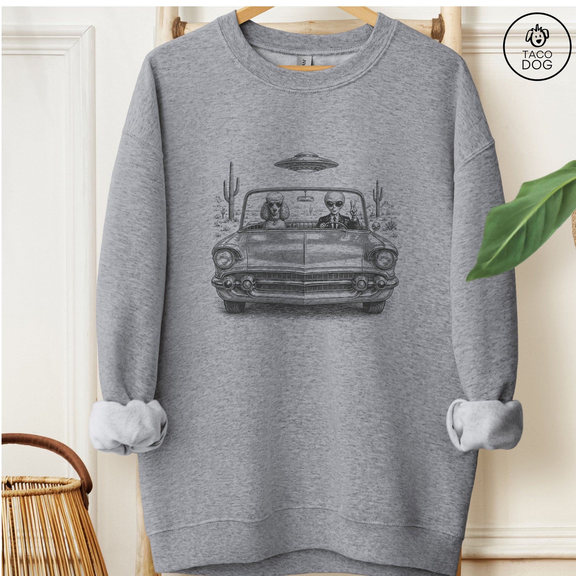 Poodle Alien Roadtrip Sweatshirt Graphite Heather Taco-Dog