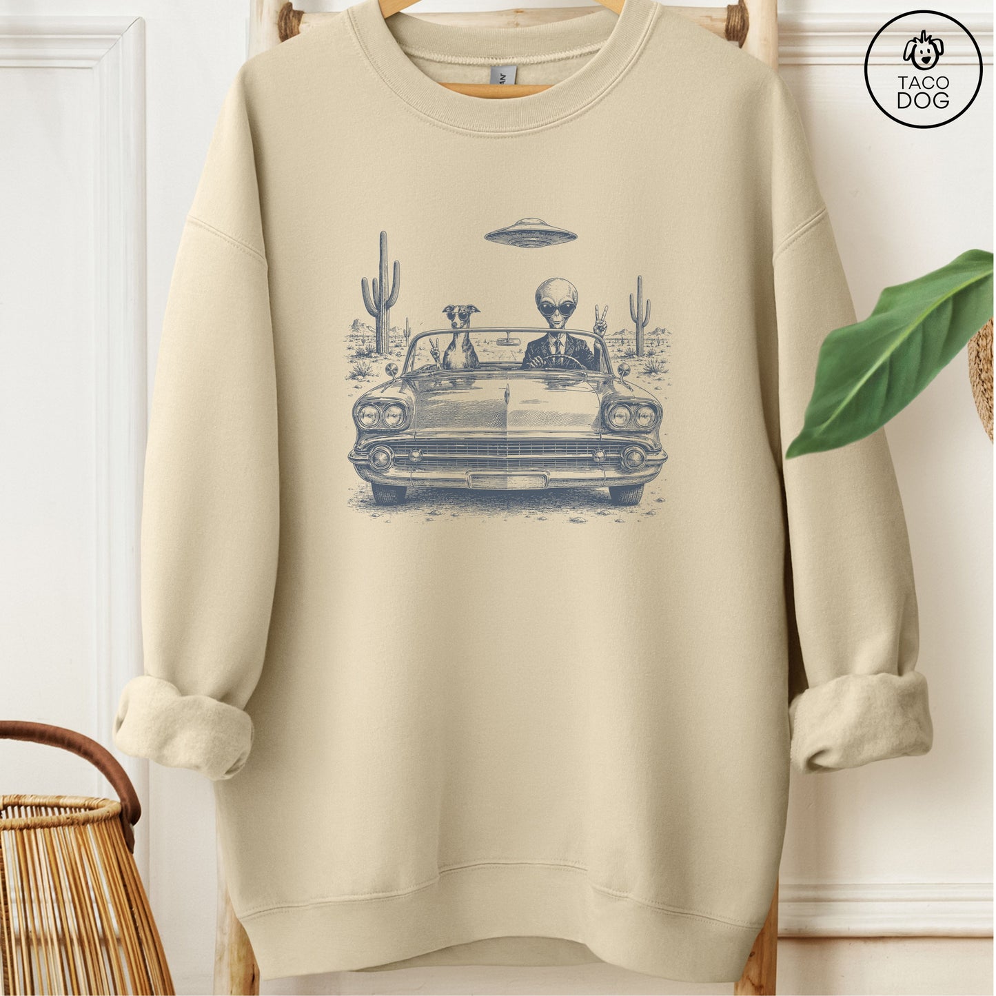 Italian Greyhound Whippet Alien Roadtrip Sweatshirt Sand Taco-Dog