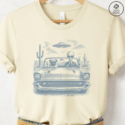 Pug Alien Roadtrip T-Shirt Natural Taco-Dog