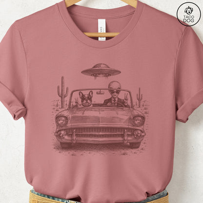 French Bulldog Frenchie Alien Roadtrip T-Shirt Heather Mauve Taco-Dog