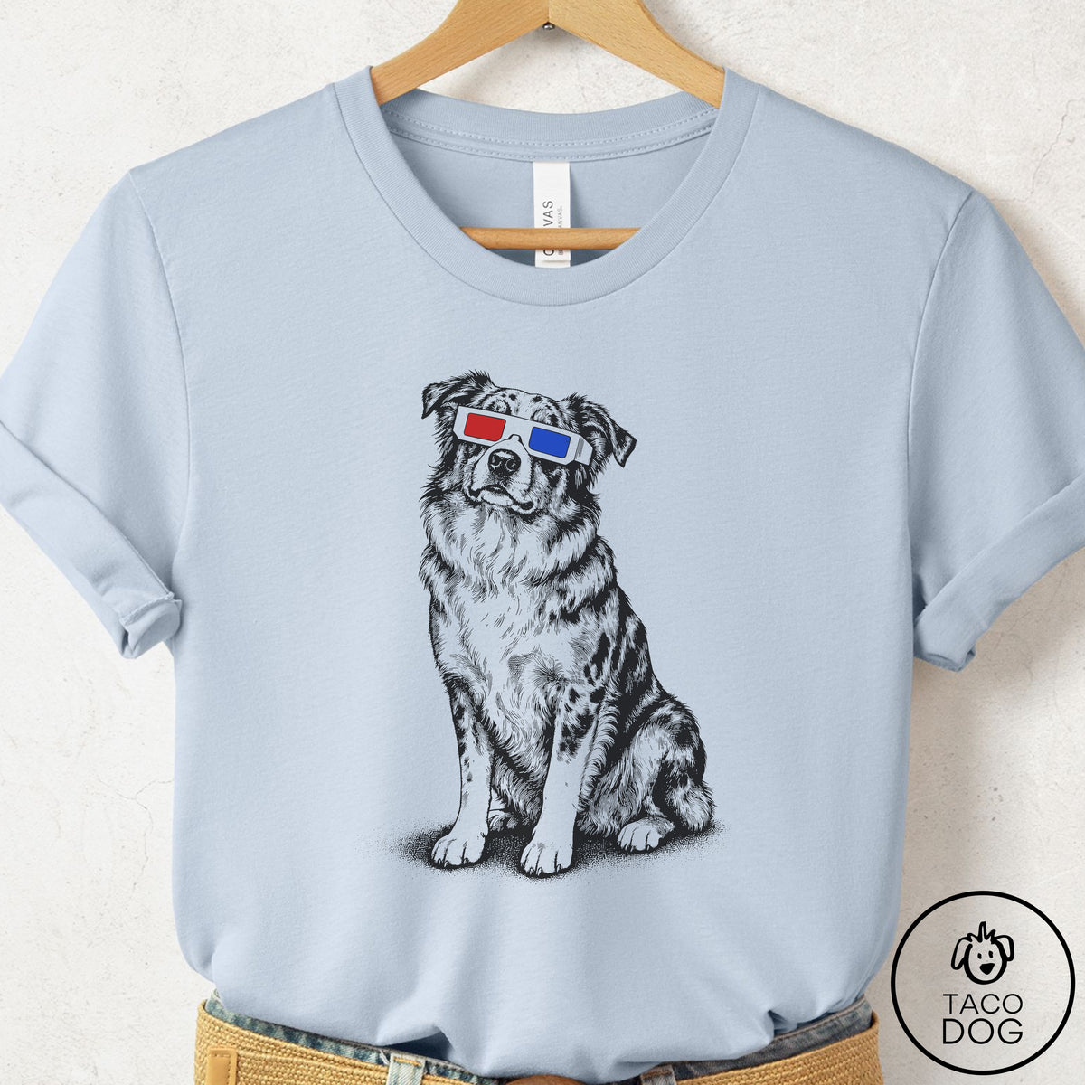 Australian Shepherd Aussie 3d T-Shirt Light Blue Taco-Dog