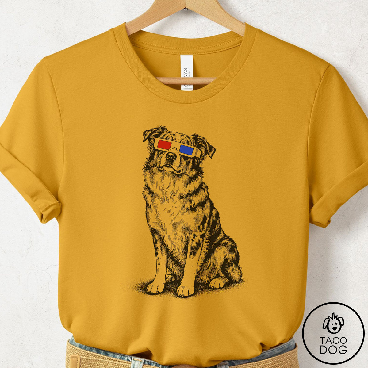 Australian Shepherd Aussie 3d T-Shirt Mustard Taco-Dog