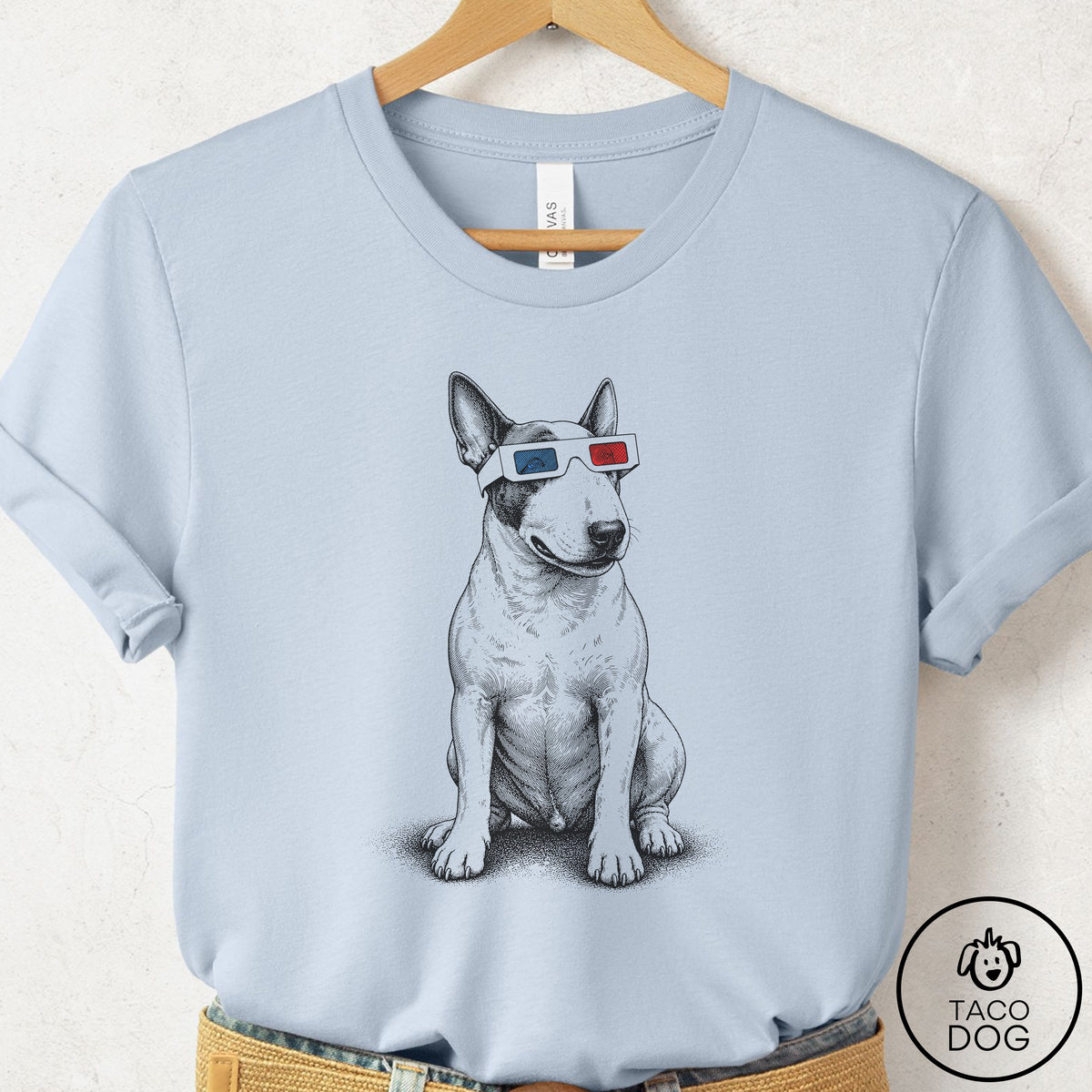 Bull Terrier 3d T-Shirt Light Blue Taco-Dog