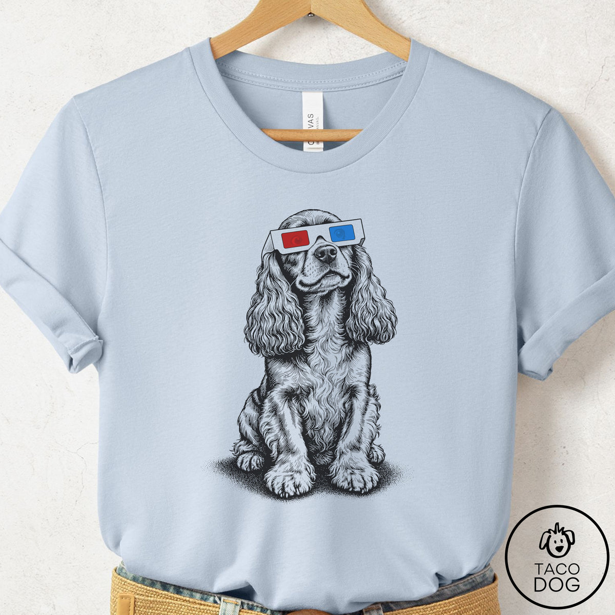Cocker Spaniel 3d T-Shirt Light Blue Taco-Dog