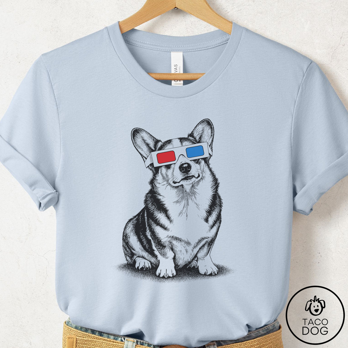 Corgi 3d T-Shirt Light Blue Taco-Dog