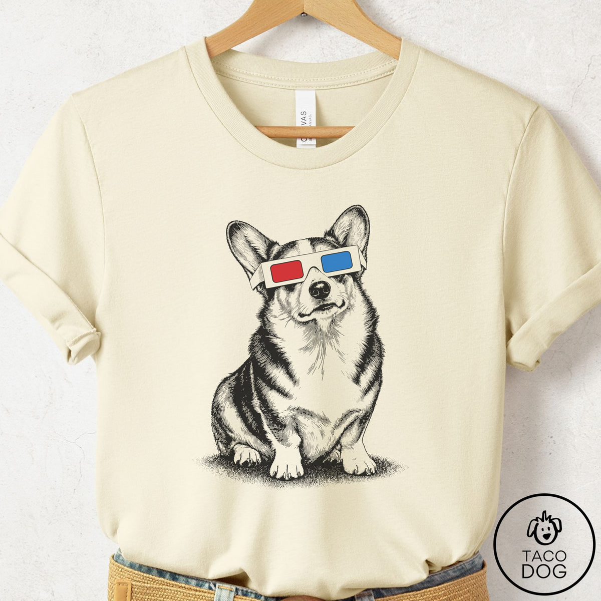 Corgi 3d T-Shirt Natural Taco-Dog