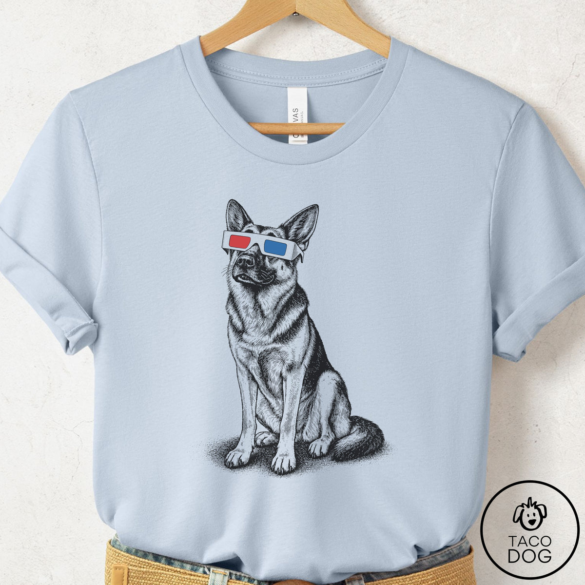 German Shepherd 3d T-Shirt Light Blue Taco-Dog
