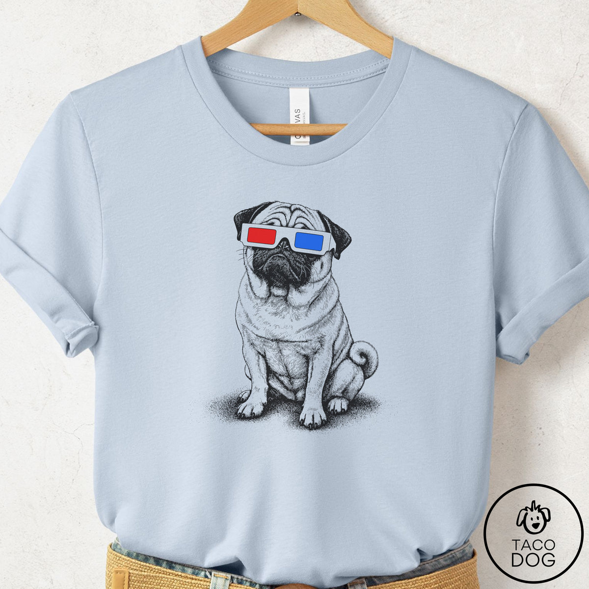 Pug 3d T-Shirt Light Blue Taco-Dog