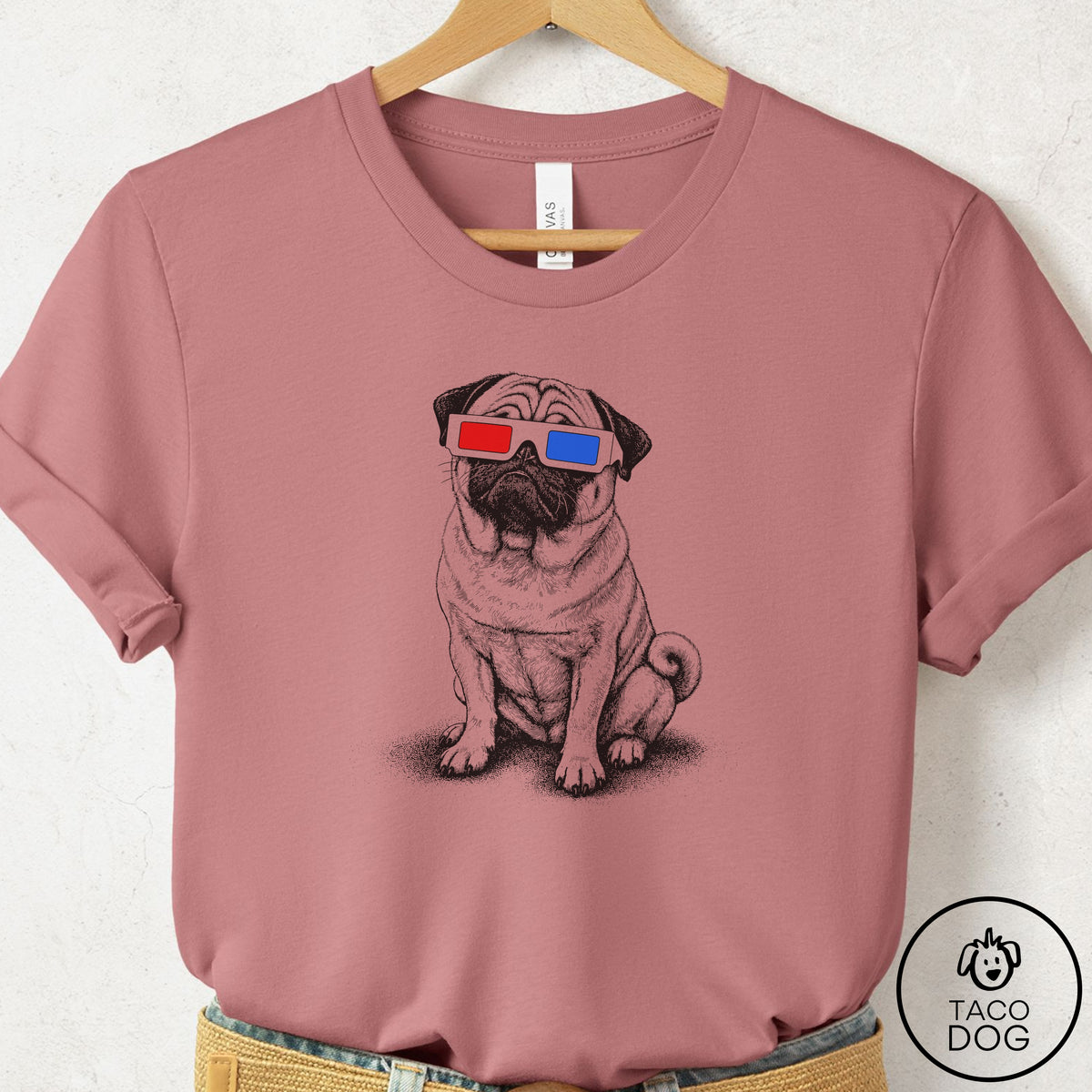 Pug 3d T-Shirt Mauve Taco-Dog