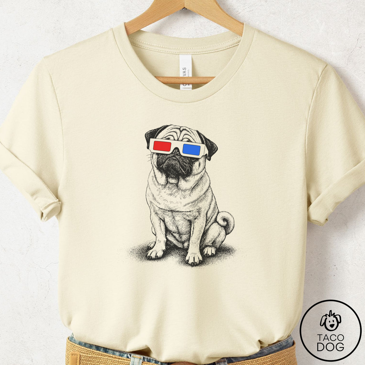 Pug 3d T-Shirt Natural Taco-Dog