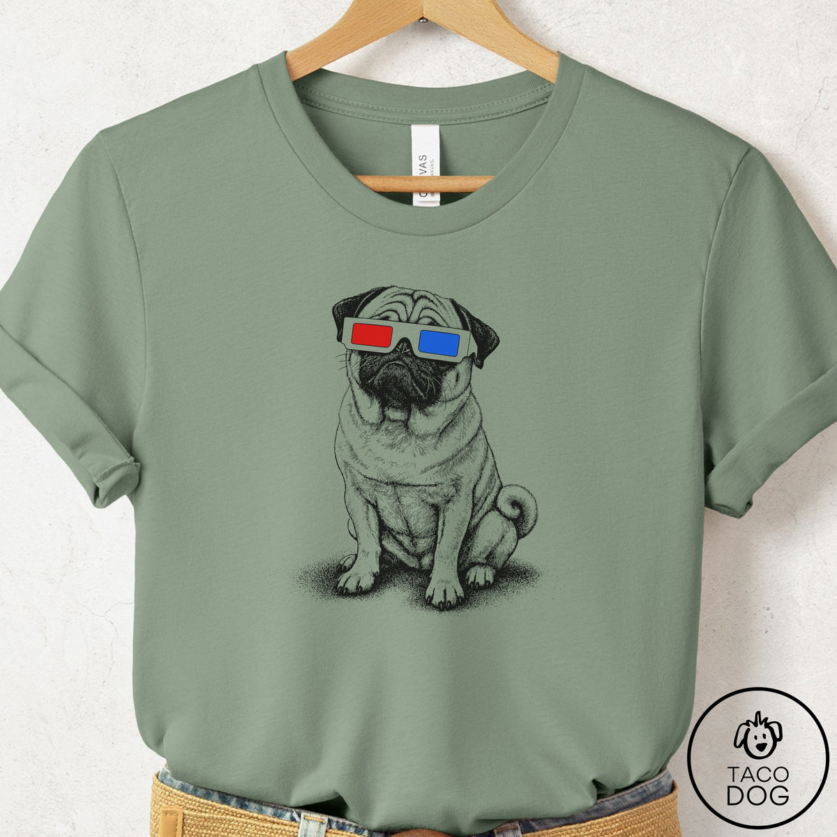 Pug 3d T-Shirt Sage Taco-Dog